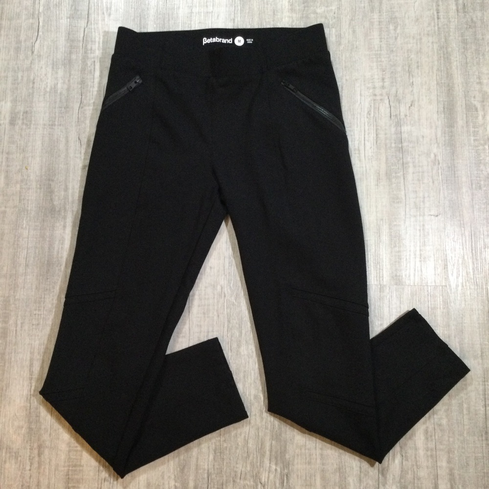 Betabrand Size Medium High Rise Zipper Pockets Moto Pants In Black #W1358
